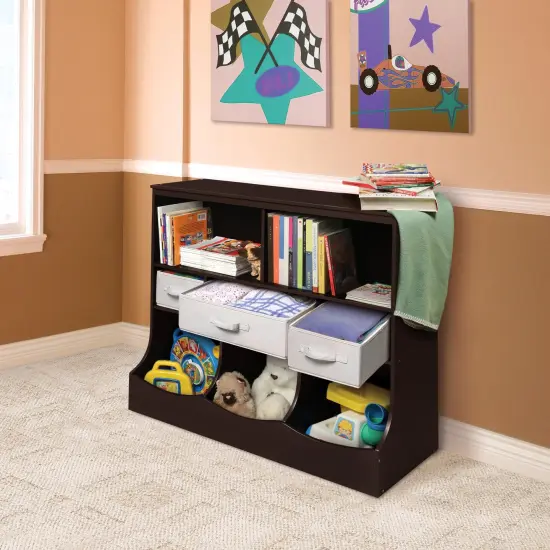 Badger Basket Combo Bin Storage Unit with Three Baskets Espresso/Ecru {2}