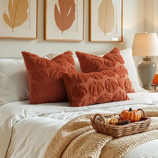 Autumn Decorations Rust Pumpkin Accent Pillowcase {4}