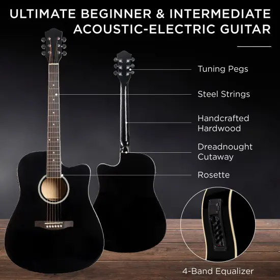 Best Choice Products Beginner Acoustic Electric Guitar Starter Set 41in w/ All Wood Cutaway Design, Case Black {4}