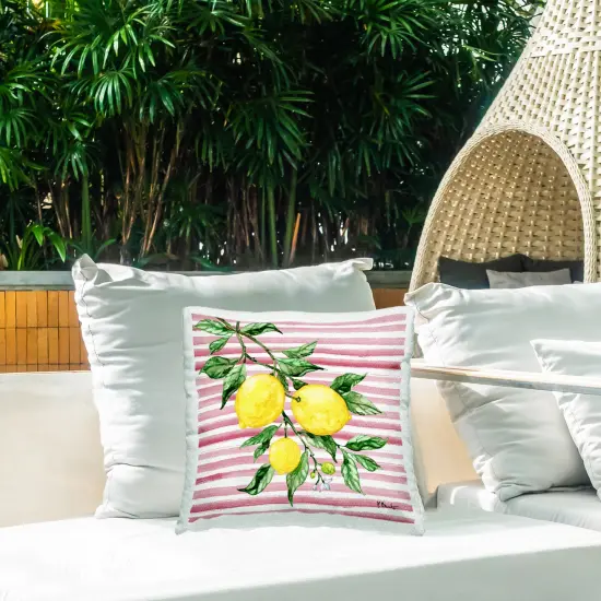 Stupell Industries Juicy Lemon Vine on Pink Outdoor Pillow, 18 x 7 x 18 {2}