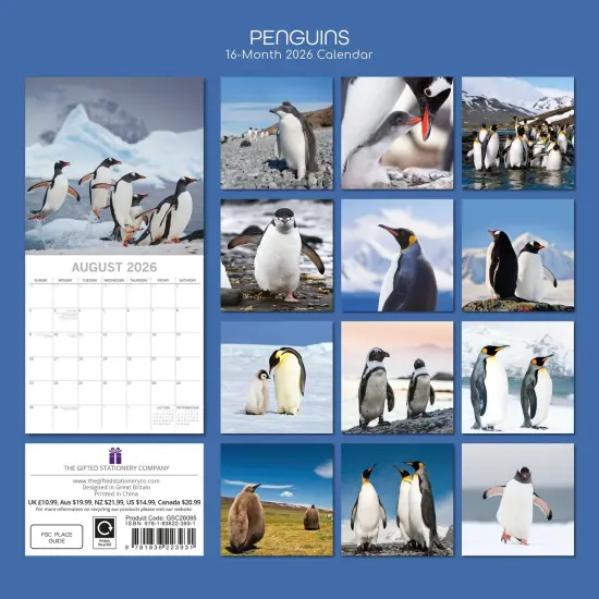 The Gifted Stationary 2026 Square Wall Calendar, Penguins 16-Month Animals Theme Hanging Calendar with 180 Reminder Stickers, Month Planner for Creative Spaces, 12x12 In Multicolor {4}