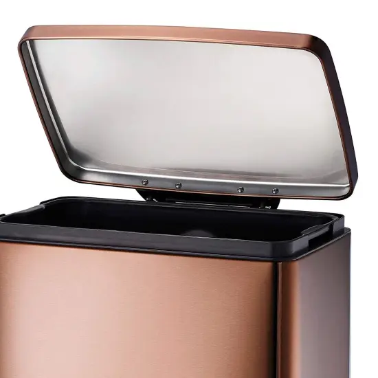 13-Gallon Stainless Steel Trash Can with Step-On Pedal and Soft-Close Lid for Bathroom Copper Bronze {2}