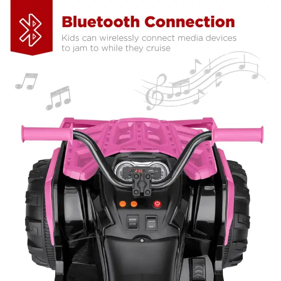 Best Choice Products 12V Kids Ride-On ATV Quad w/ Bluetooth, 3.7mph Max, Treaded Tires, LED Lights, Radio Pink {4}