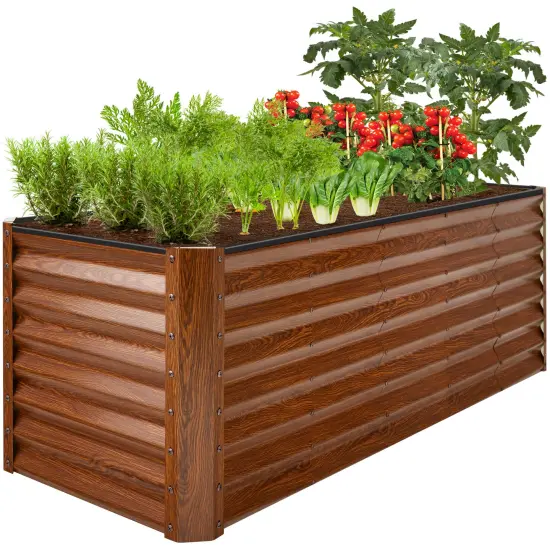 Best Choice Products 8x2x2ft Outdoor Metal Raised Garden Bed, Planter Box for Vegetables, Flowers, Herbs Wood Grain {1}
