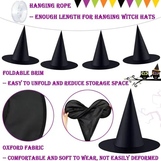 12Pcs Halloween Large Witch Hats with 98 Ft Hanging Rope {5}