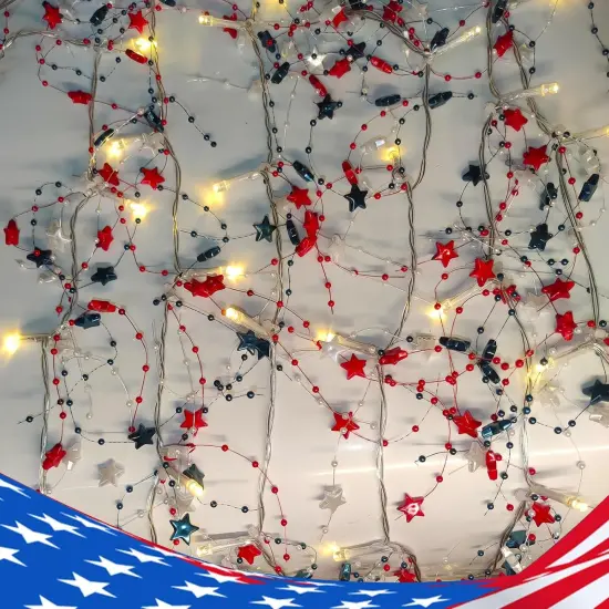 14Ft 40 LED Red White Blue Star Garland with Lights for 4th of July Decorations {5}