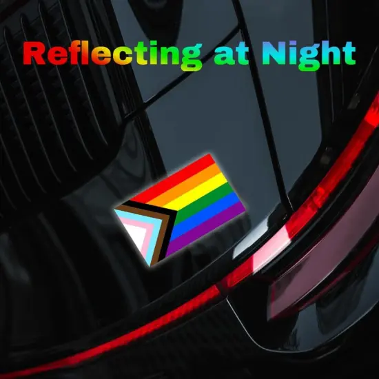 4 Pcs Progress Pride Rainbow Flag Reflective Stickers, 5 x 3 Inches Support LGBTQ+ Bumper Stickers for Cars, Trucks,Laptops, Motorcycle and Helmet. {2}