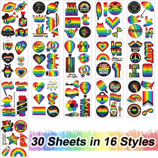 200 Pcs Gay Pride Stickers, LGBTQ+ Stickers Rainbow Sticker Bulk for Pride Month Lesbian Bisexual Sticker Pack Vinyl Waterproof Pride-Stuff for Water Bottle Laptop Skateboard Guitar Car {2}