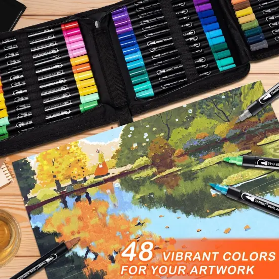 48 Colors Acrylic Paint Pens, Dual Tip Acrylic Paint Markers with Brush Tip and Fine Tip, Acrylic Pens for Rock Painting, Wood, Canvas, Stone, Glass, Ceramic,DIY Crafts Making Art Supplies {3}