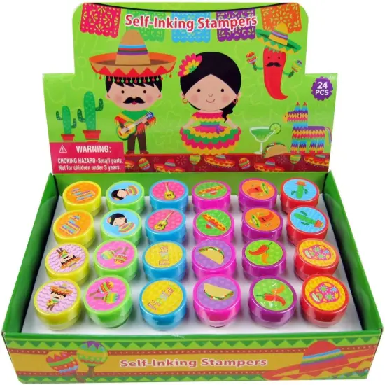 Tiny Mills 24 Pcs Fiesta Stampers for Kids, Birthday Party Favors, Pinata Fillers, Goody Bag Filler Treats, Classroom Rewards, Cinco de Mayo Party Favors {1}