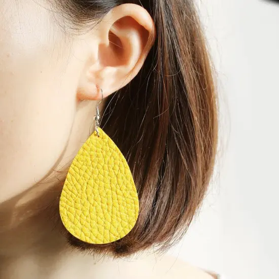 Waterdrop Leather Earrings Boho Hook Drop Dangle Jewelry Black 2 {6}