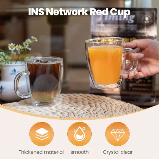 Double Wall Glass Coffee Mugs (4-Pack) - 12 Ounces Clear Glass Coffee Cups {5}