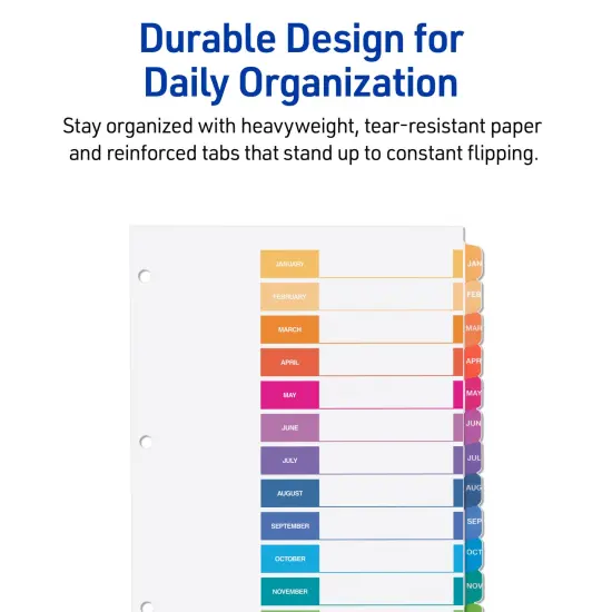 Avery Jan-Dec Dividers for 3 Ring Binders, 12 Tabs per Set, Customizable Table of Contents, Multicolor Tabs (3 Sets of 44128) {5}