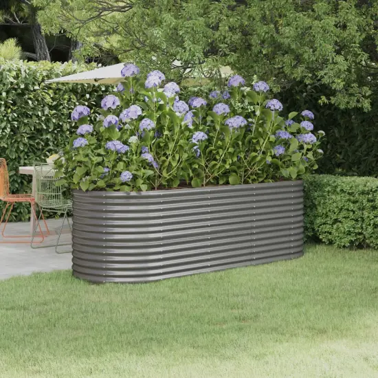 vidaXL Garden Raised Bed Powder-coated Steel 88.2"x31.5"x26.8" Gray {1}