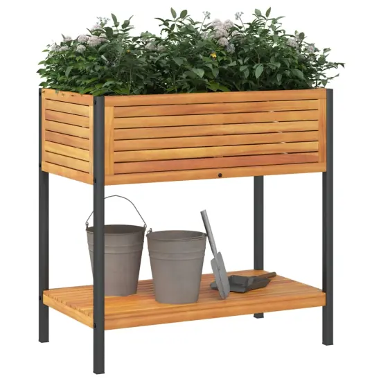 vidaXL Garden Planter with Shelf 31.5"x17.7"x31.5" Solid Wood Acacia and Steel {3}