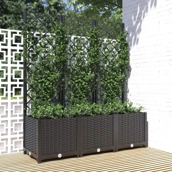 vidaXL Garden Planter with Trellis Black 47.2x15.7x53.5 PP {1}