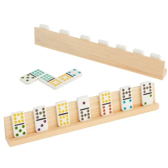 4 Pack Domino Holder 13 inches, Wooden Dominoes Racks Trays Stand for Domino Table, Mexican Train, Chicken Foot, Mahjong Game {7}
