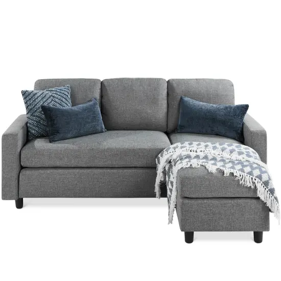 Best Choice Products Linen Sectional Sofa Couch w/ Chaise Lounge, Reversible Ottoman Bench Gray {1}