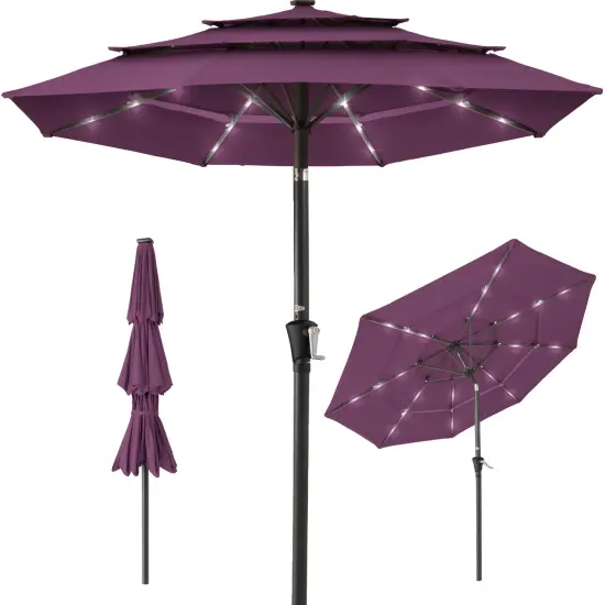 Best Choice Products 10ft 3-Tier Solar Patio Umbrella w/ 24 LED Lights, Tilt Adjustment, Easy Crank Green {7}