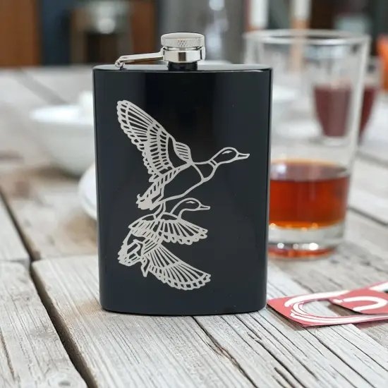 8oz BLACK Ducks Flask {6}