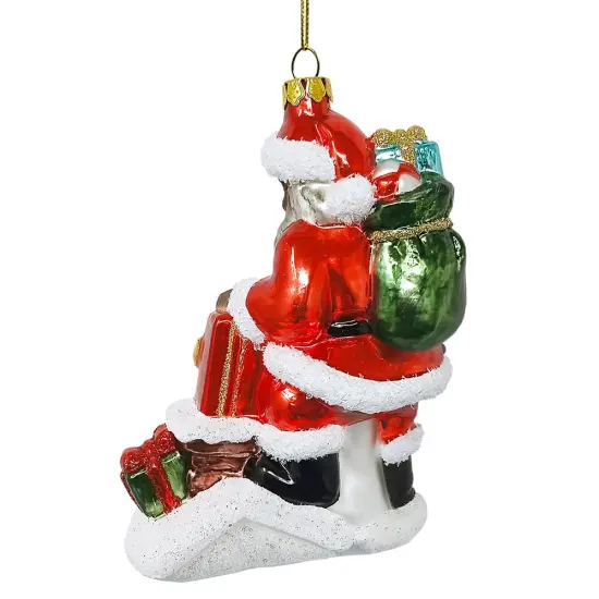 Black Santa and His List Glass Christmas Ornament, African American Tree Decor {4}