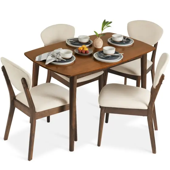 Best Choice Products 5-Piece Compact Wooden Mid-Century Modern Dining Set w/ 4 Chairs, Padded Seat & Back Walnut/Cream {1}