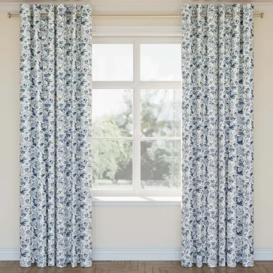 Midnight - Blue Floral Upholstery Fabric 54 Inches" {2}