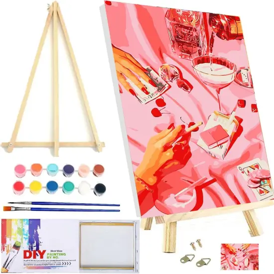 Paint by Numbers kit for Adults/Beginner Framed - Small Easy Acrylic Paint by Number Kits on Advanced Canvas 12x16 in, Retro Funny Drinks Paint Crafts for Home Decor with Framed {1}