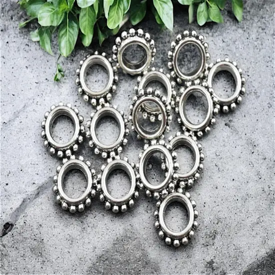 *50* 13mm Antique Silver Large Hole Gear Rondelle Beads {2}