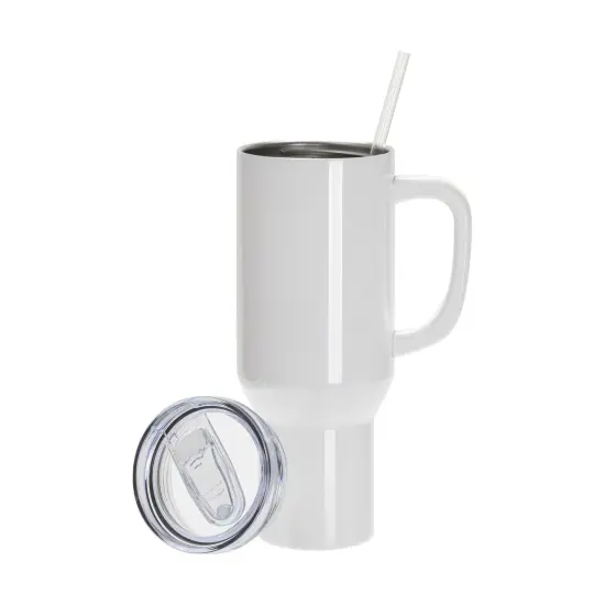 Craft Express 40oz White Travel Tumbler with Lid, Straw & Handle, Sublimation Ready {2}