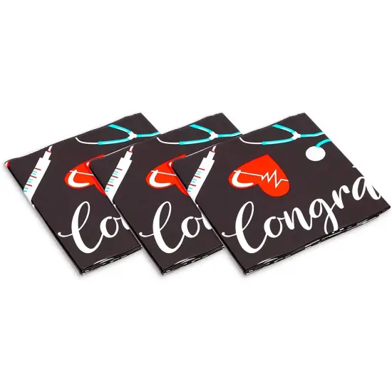 2024 Nurse Graduation Party Supplies, Congrats Table Covers (54 x 108 In, 3 Pack) Black {6}