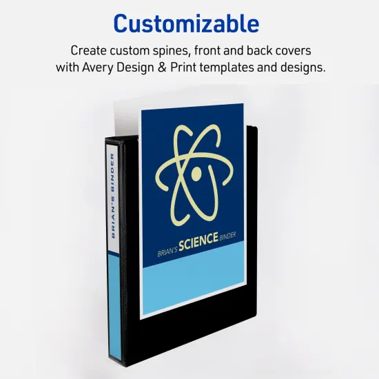 Avery Heavy-Duty View 3 Ring Binder, 1 Inch One Touch Slant Rings, 250-Sheet Capacity, DuraHinge, 1.4 Inch Wide Spine, Customizable Clear Cover and Spine, Black Binders (4-Pack of 79868) {5}