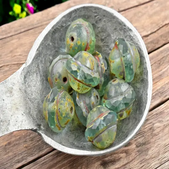 *12* 10x12mm Aqua Picasso Saturn Beads {2}