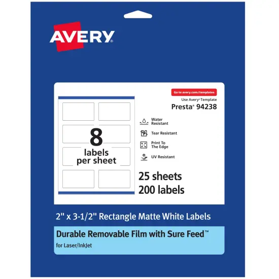 Avery Durable ID Labels with Sure Feed, 2" x 3.5" {7}