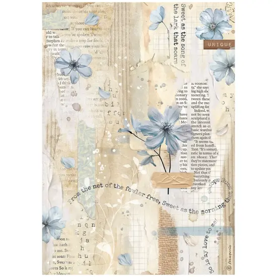 Stamperia Rice Paper Sheet A4-Happiness Secret Diary Blue Flower {1}