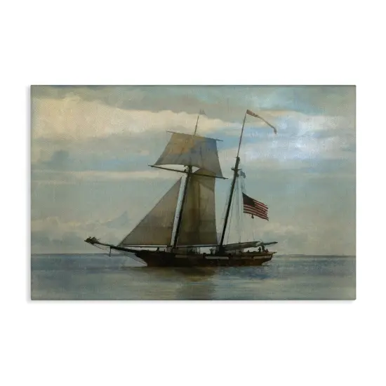 Stupell Industries Classic Ship with Flag Canvas Wall Art Design by Graffi*tee Studios {1}