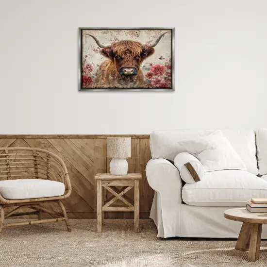 Stupell Industries Highland Cow in Spring Floater Framed Canvas Wall Art Design by LSR Design Studio {2}