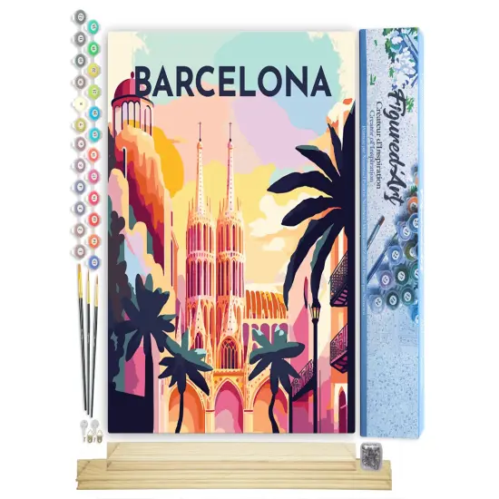 Figured'Art Paint by Number for Adults Travel Poster Barcelona 16"x20" - Craft Art Painting Rolled Canvas with DIY Wooden Frame {1}