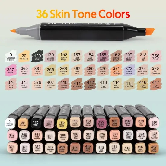 36 Skin Tone Colors Dual Tip Alcohol Markers Pens {3}