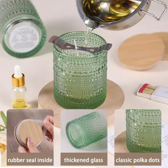 8 Pack 14 OZ Empty Glass Candle Making Jars with Bamboo Lids and Labels {3}