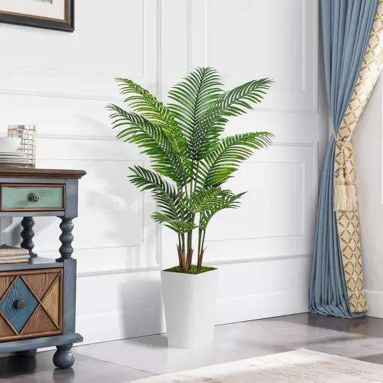 Artificial Palm Tree 5FT - Fake Tree with White Tall Planter - Faux Tropical Areca Floor Plant in Pot - Artificial Silk Plant for Home Office Living Room Decor Indoor {2}