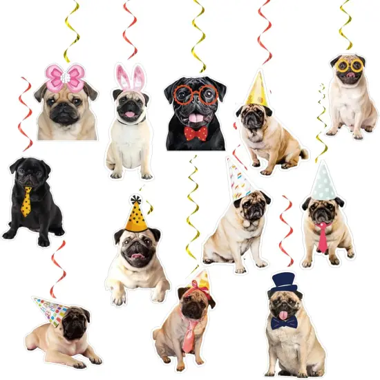 24 Pcs Pug Dog Hanging Decorations Pug Hanging Swirls Ceiling Swirls Pug Birthday Party Supplies for Pug Party Decorations {3}