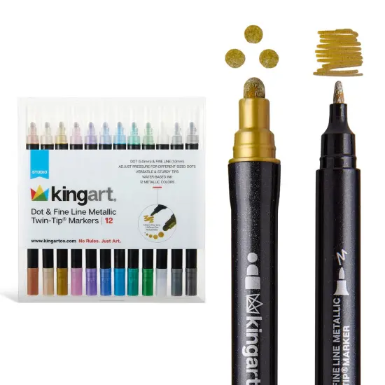 KINGART Dot & Fine Twin-Tip&trade;Metallic Markers, 12 pc. Set {1}