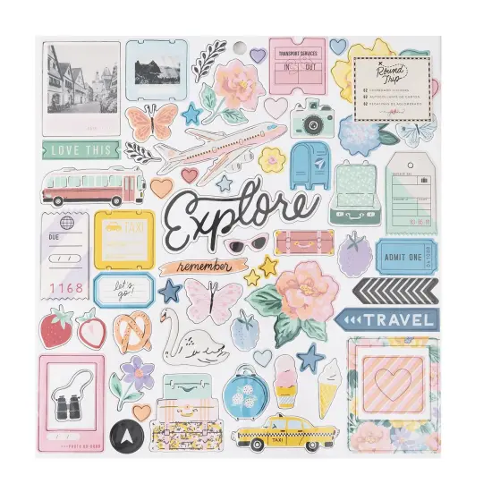 Maggie Holmes Round Trip Chipboard Stickers 12"X12"-Icons & Phrase {1}