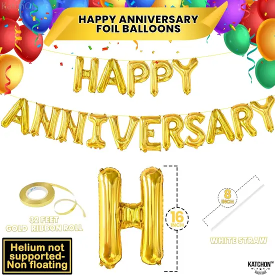 Happy Anniversary Balloon Banner - Gold {4}