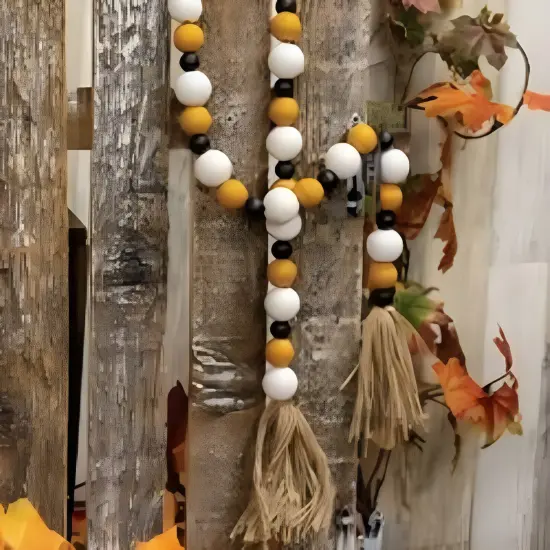 Halloween Bead Garland with Twine Tassels, 44 Inches {2}