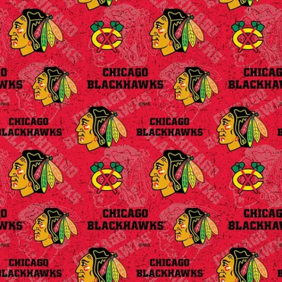 NHL Licensed Chicago Blackhawks 1199-BLK Cotton Fabric by the Yard {1}
