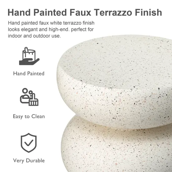 Set of 2 18"H Multi-functional MGO Faux Terrazzo Garden Stool or Planter Stand or Accent Table White {12}