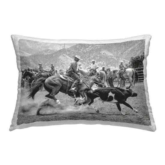 Rounding Rodeo Cattle Design by Jerry Cowart Outdoor Printed Pillow {1}