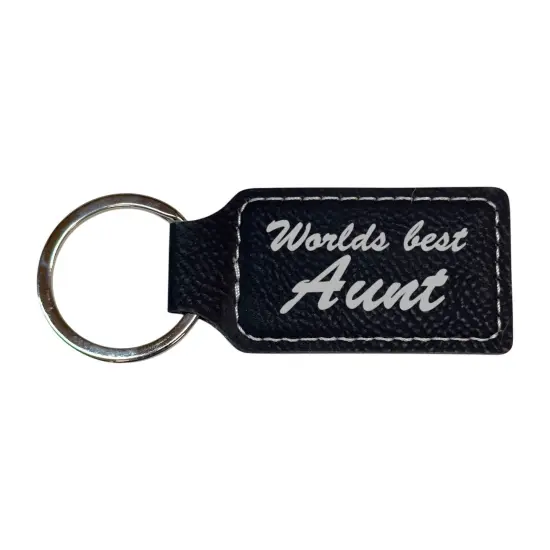 Keychain - Rectangle - Worlds best Aunt - Leather Rawhide/Black {4}